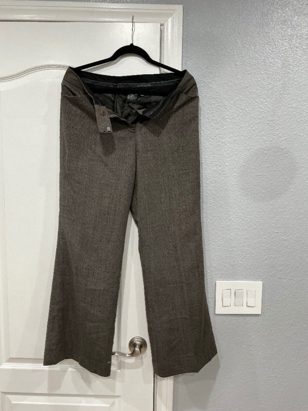 Anne Klein: Textured Brown Grey Wide Leg Dress Pants Trousers